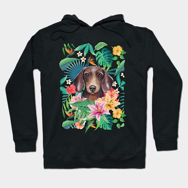 Tropical Chocolate Tan Dachshund Doxie Hoodie by LulululuPainting